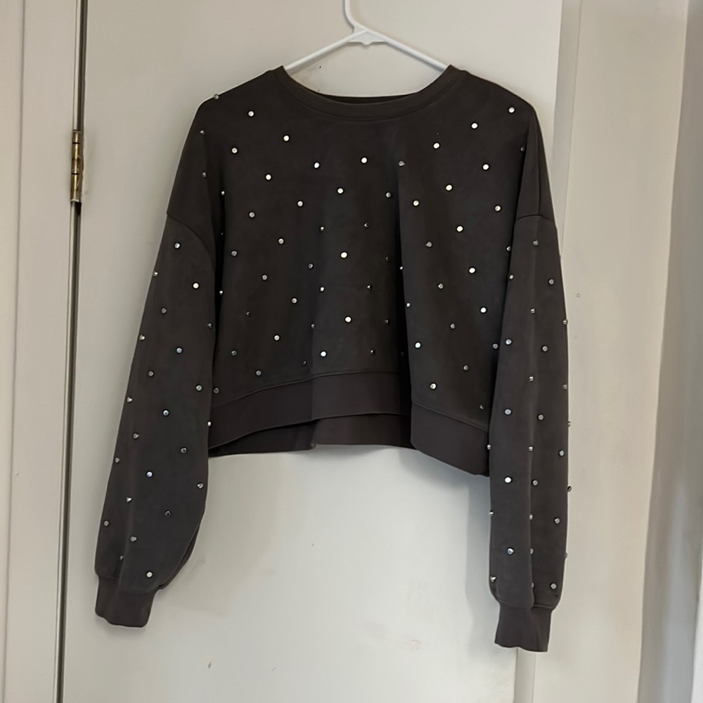 Zara Gray Pearl-Embellished Sweatshirt